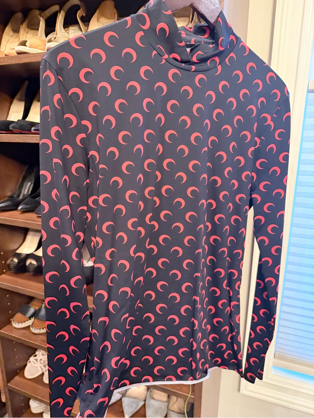Marine Serre Black Top with Red Crescent Motif